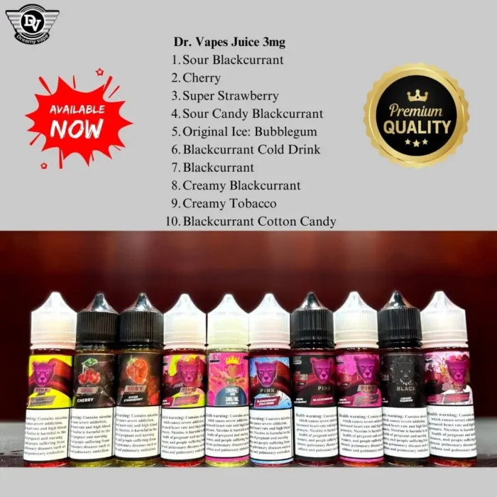Dr Vapes Pink Panther Series premium e-liquid bottle with mixed berry candy flavor in UAE